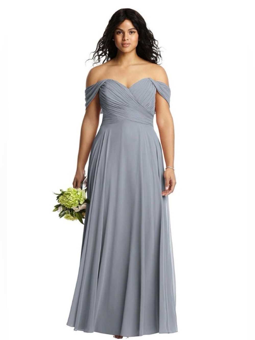 Dessy Collection Light Gray Off-the-Shoulder Chiffon Maxi Dress
